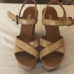UGG Gold Platform Sandals with Cork Wedge